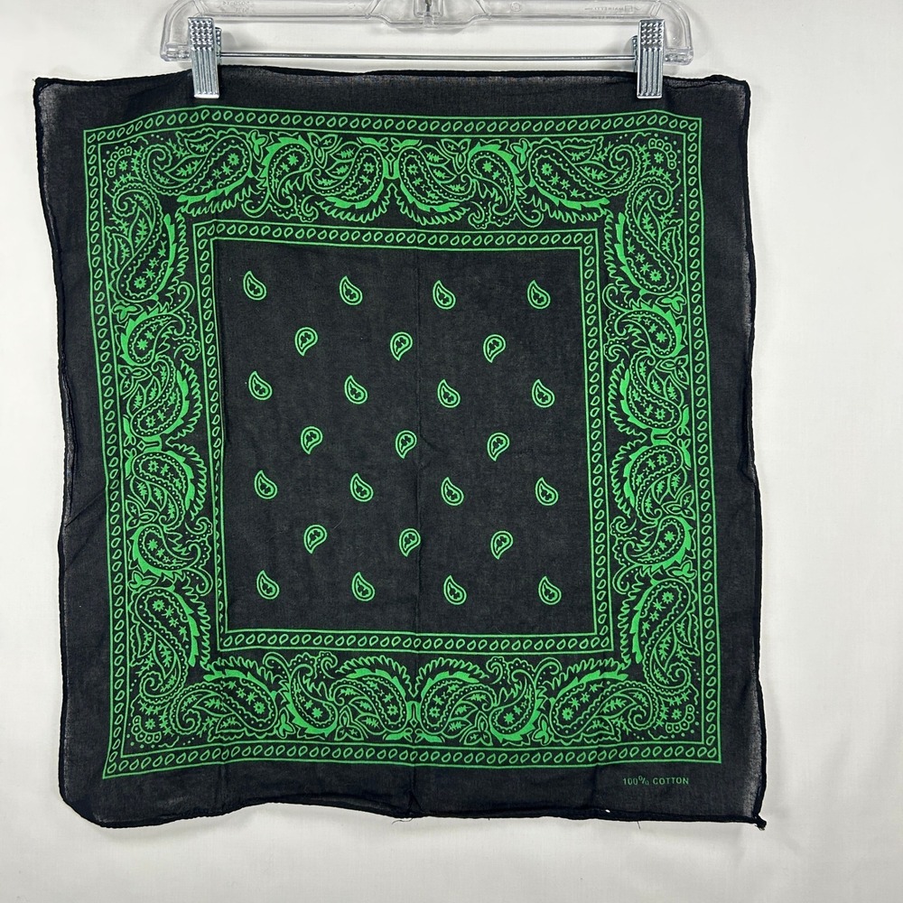 Black & Neon Green Paisley Bandana 100% Cotton Square Scarf